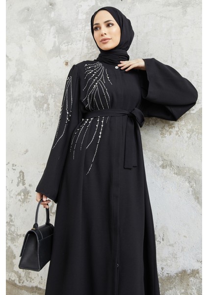 Viona Taşlı Abaya - Siyah