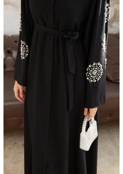 Liva Kolları Taşlı Abaya - Siyah fırsatları