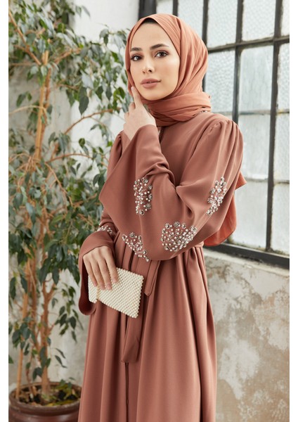 Liva Kolları Taşlı Abaya - Camel fırsatları
