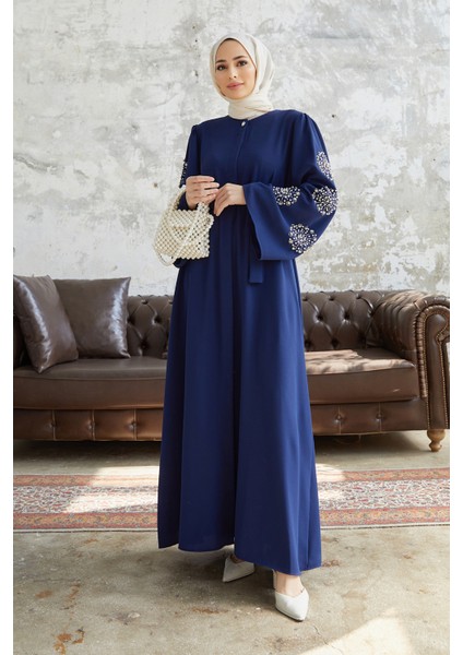 Liva Kolları Taşlı Abaya - Indigo