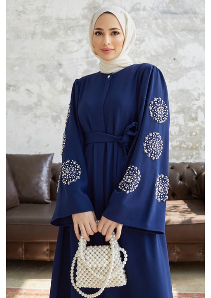 Liva Kolları Taşlı Abaya - Indigo fırsatları