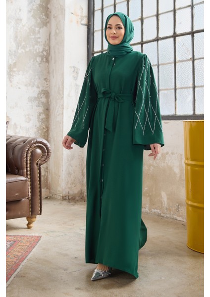 Kolları Taş Işlemeli Abaya - Zümrüt fiyatları