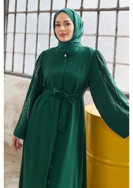Kolları Taş Işlemeli Abaya - Zümrüt fırsatları
