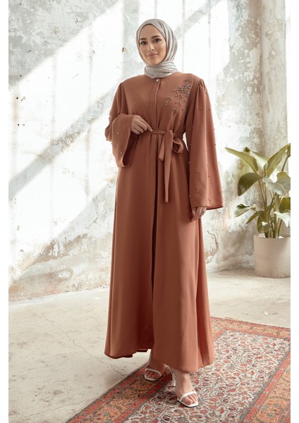 Lena Işleme Detaylı Abaya - Camel