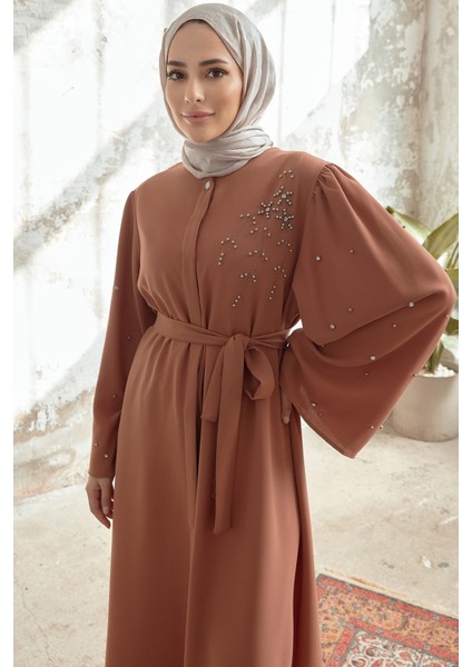 Lena Işleme Detaylı Abaya - Camel