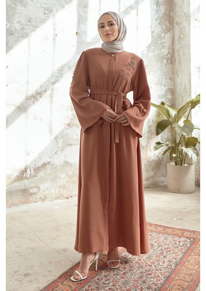Lena Işleme Detaylı Abaya - Camel