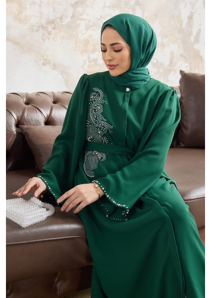 Lora Taşlı Abaya - Zümrüt