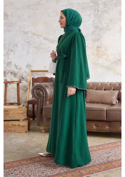 Lora Taşlı Abaya - Zümrüt