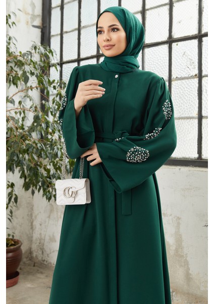 Liva Kolları Taşlı Abaya - Zümrüt modelleri