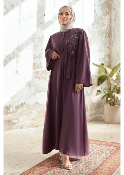 Lena Işleme Detaylı Abaya - Leylak