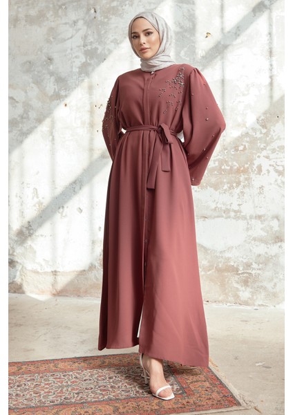 Lena Işleme Detaylı Abaya - Gül Kurusu