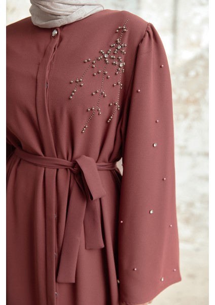 Lena Işleme Detaylı Abaya - Gül Kurusu