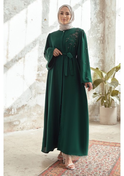 Lena Işleme Detaylı Abaya - Zümrüt