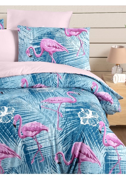 Lastikli Çarşaflı Çift Kişilik Nevresim Takımı Flamingo