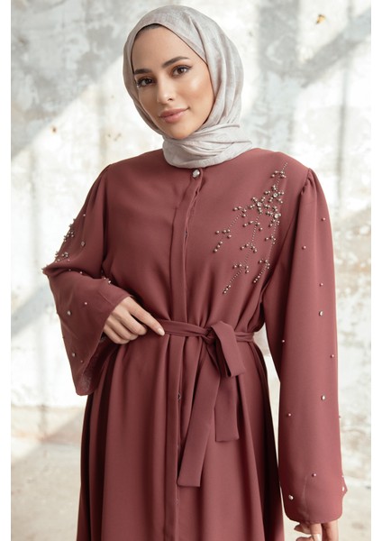 Lena Işleme Detaylı Abaya - Gül Kurusu