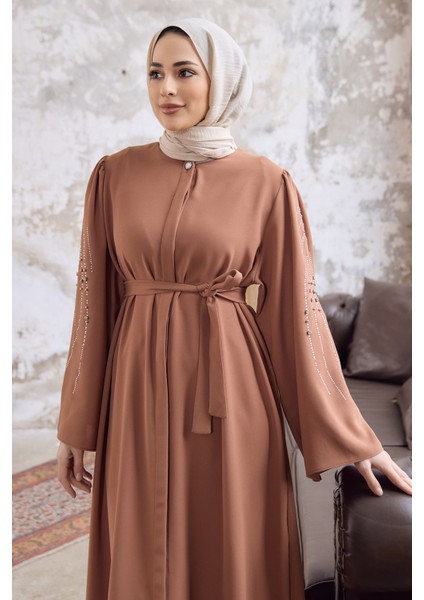 Rona Kolları Desenli Abaya - Camel modelleri
