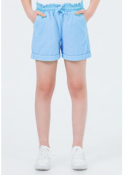 Mavi Gabardin Cepli Şort
