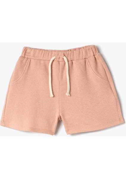 Basic Şort Beli Lastikli Dokulu Pamuklu