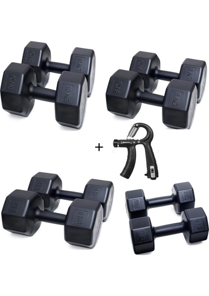 4 Çift Dambıl Set+Sayaçlı Ayarlanabilir El Yayı = 3 kg 6 kg 8 kg 10 kg