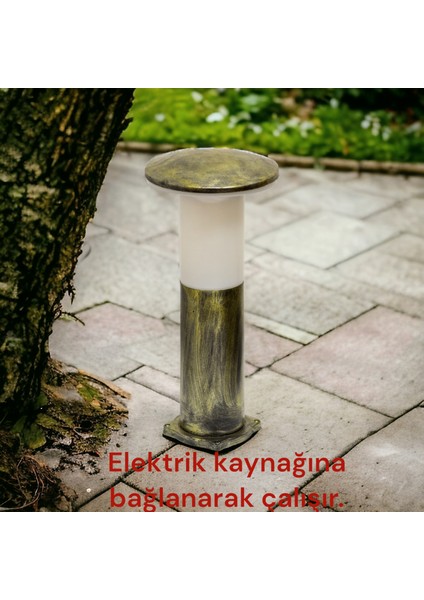 Antik Eskitme, 41 Cm, E27 Duylu Dekoratif Set Üstü Mantar Aplik, Bahçe, Çim, Teras, Duvar Armatürü