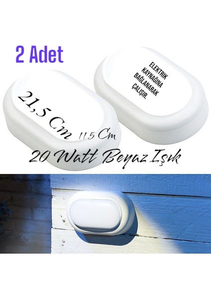 2 Adet 20 Watt Beyaz Işık Ledli Nemli Alan, Dış Mekan, Bahçe, Banyo, Teras, Balkon, Kamelya Apliği