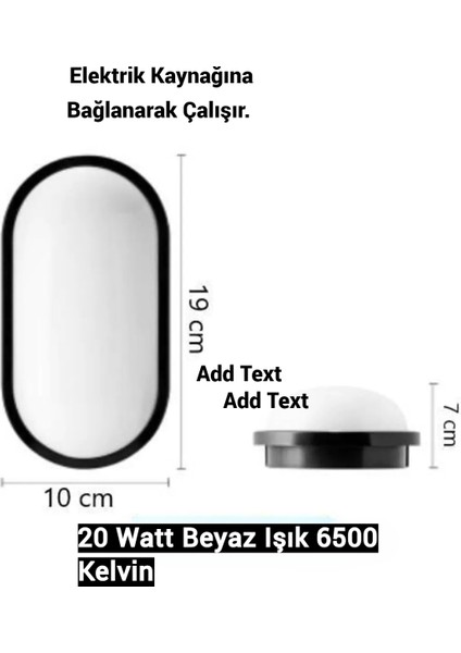 Balkon Lambası Teras Lambası Oval Siyah Duvar Lambası 20 Watt Beyaz Işık Banyo Lambası Tavan Lambası