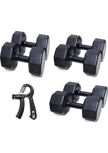 3 Çift Dambıl Set Sayaçlı Ayarlanabilir El Yayı 6 kg 8 kg 10 kg