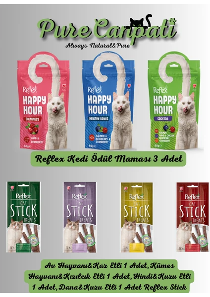 Purecanpati 4 Çeşit Kedi Stick Ödülü  +  3 Çeşit Kedi Ödül Maması Seti