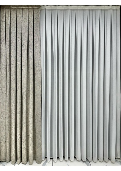 Adde Gri Detaylı Taş Rengi Fon Perde Tek Kanat 1/3 Sık Pile fiyatları