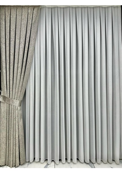 Adde Gri Detaylı Taş Rengi Fon Perde Tek Kanat 1/3 Sık Pile fırsatları