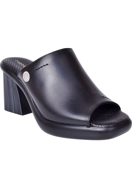 D24YT-2255 Siyah Kadın Deri Topuklu Terlik fiyatları