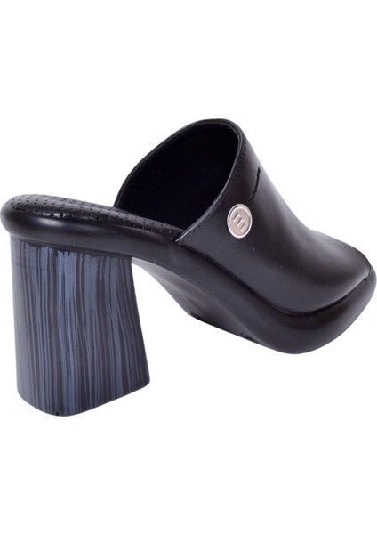 D24YT-2255 Siyah Kadın Deri Topuklu Terlik fırsatları