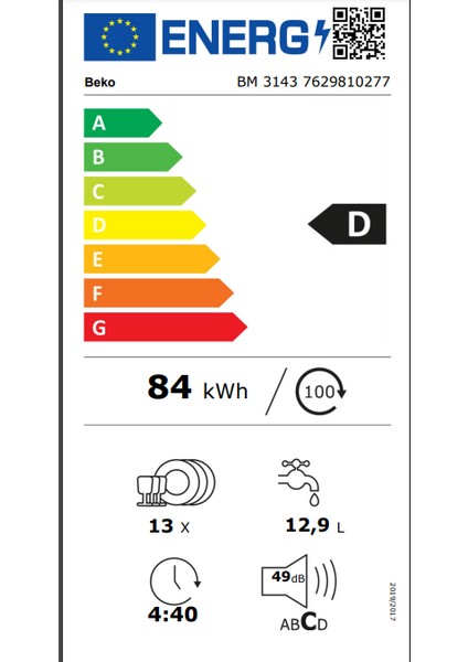 Bm 3143 D Enerji Sınıfı 3 Programlı Bulaşık Makinesi