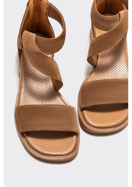 Taba Deri Kadın Düz Sandalet modelleri