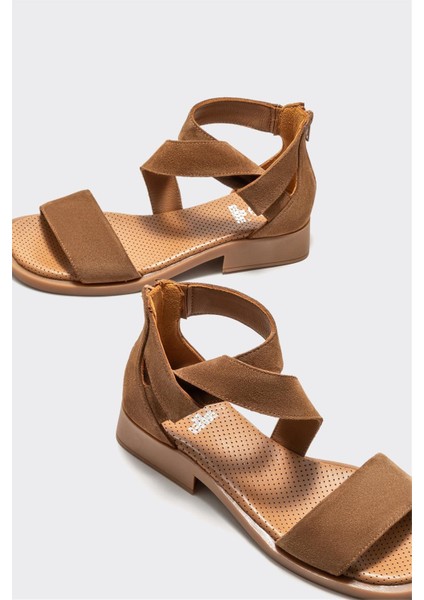 Taba Deri Kadın Düz Sandalet fırsatları
