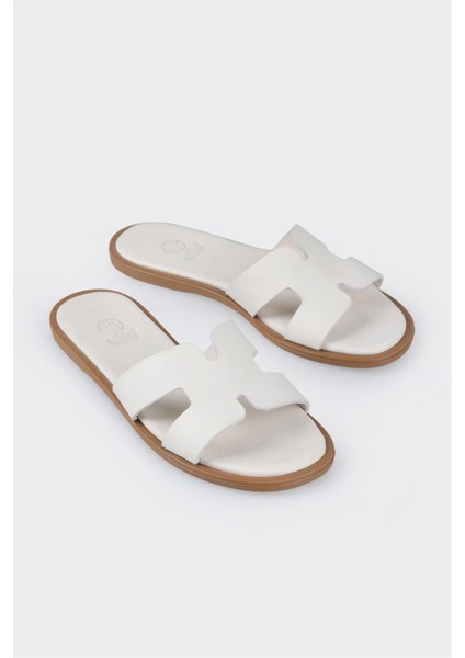 Ekru Deri Kadın Düz Terlik fiyatları