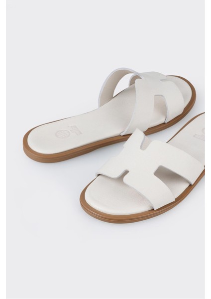 Ekru Deri Kadın Düz Terlik indirimleri