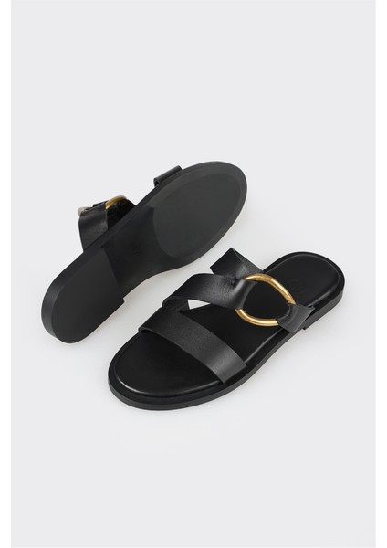 Siyah Deri Kadın Terlik modelleri