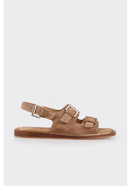 Taba Deri Kadın Düz Sandalet