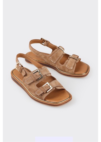 Taba Deri Kadın Düz Sandalet fiyatları