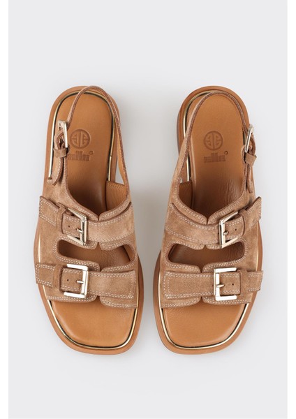 Taba Deri Kadın Düz Sandalet fırsatları