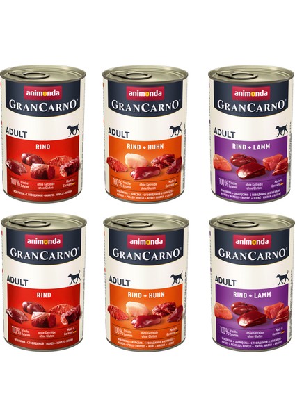 Grancarno 3 Çeşit Karma Köpek Konserve 400 Gr. x 6 Adet