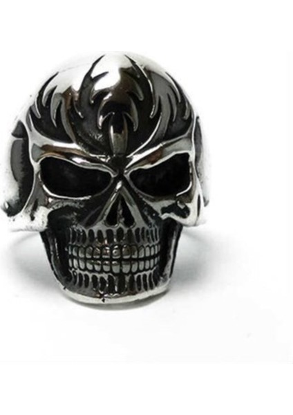 Gotik Maskeli Kurukafa Gümüş Erkek Yüzüğü