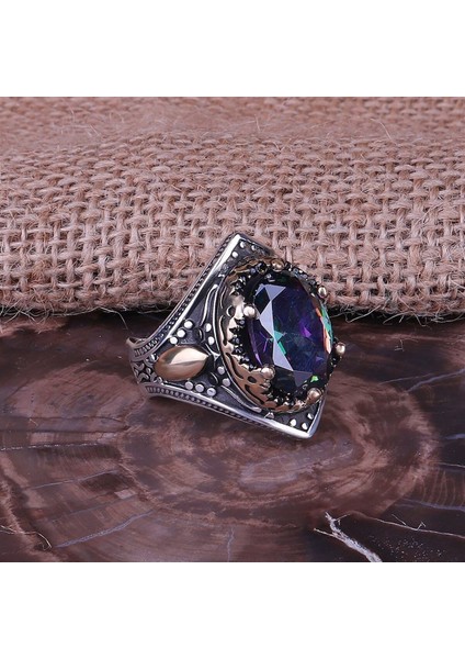 - Mistik Topaz Taşlı 925 Ayar Erkek Gümüş Yüzük