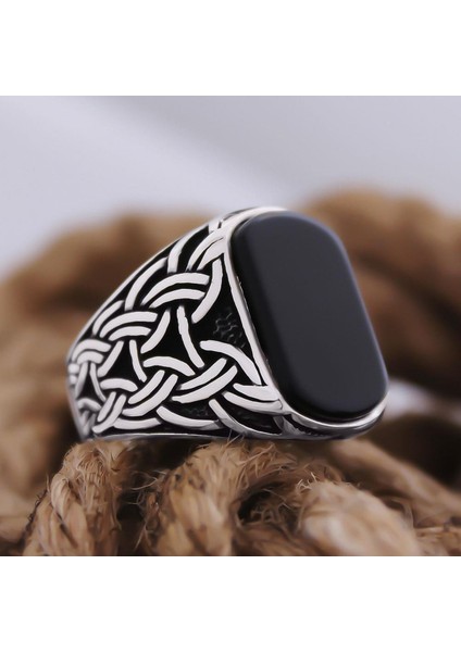 Altın Renk Aslan Işlemeli Grek Desen Özel Seri Erkek Gümüş Yüzük