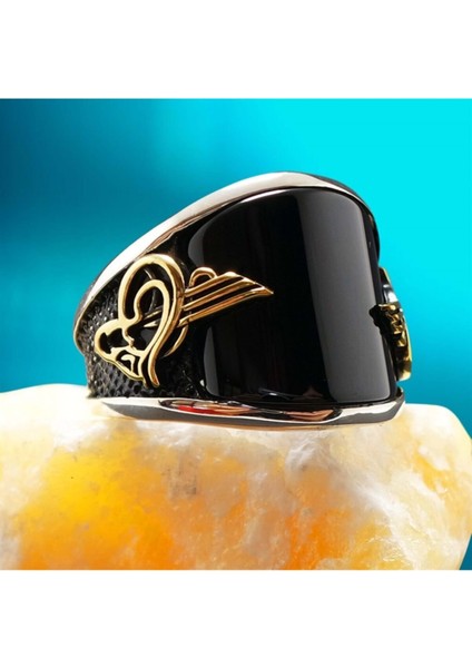 Oval Oniks Taşlı Erkek Gümüş Yüzük