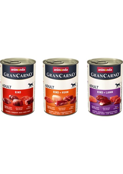 Grancarno 3 Çeşit Karma Köpek Konserve 400 Gr. x 3 Adet