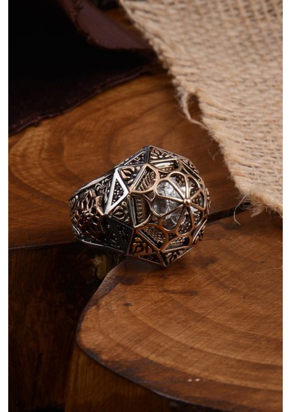 Teşkilat-I Mahsusa Model 2 Osmanlı Kalkan Işlemeli Erkek Gümüş Yüzük