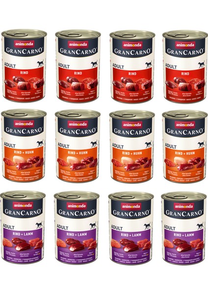 Grancarno 3 Çeşit Karma Köpek Konserve 400 Gr. x 12 Adet