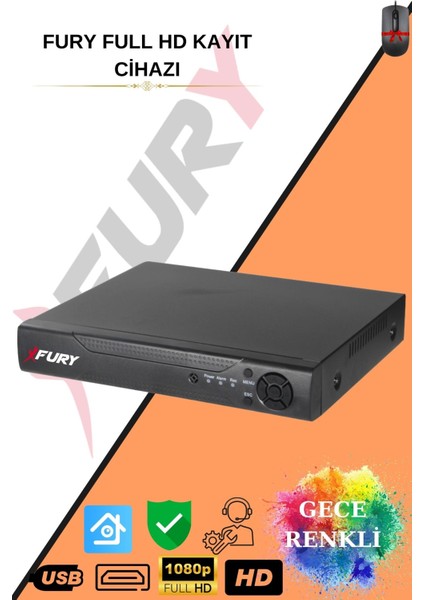 4 Kameralı Full Hd Gece Renkli - Su Geçirmez Ultra LED Güvenlik Kamerası Seti 1 Tb